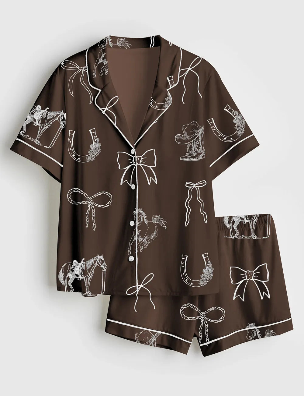 Cocoa Bows Cowgirl Horse Women's Pajama Set - flat lay