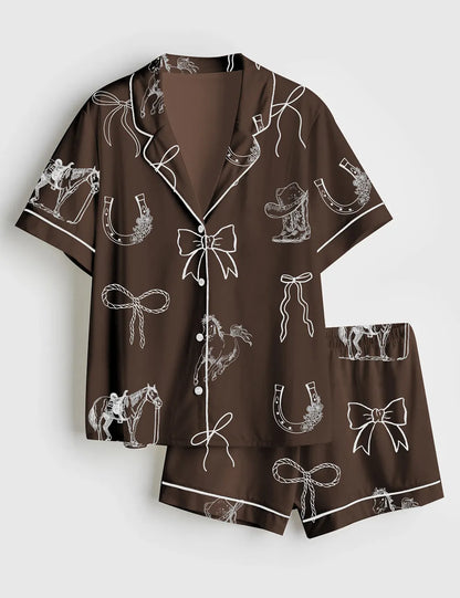 Cocoa Bows Cowgirl Horse Women's Pajama Set - flat lay