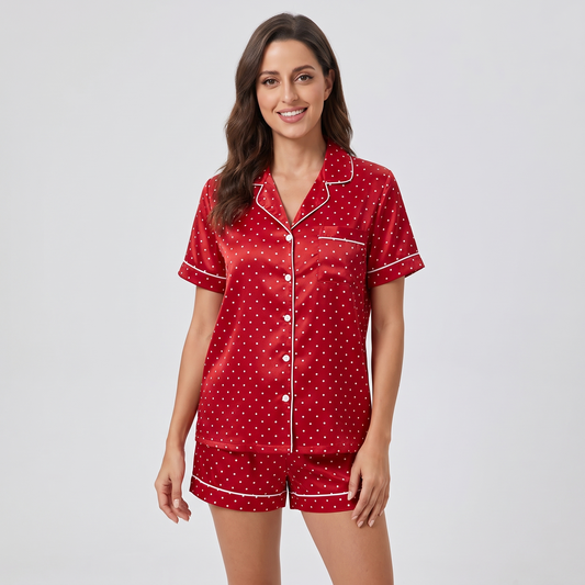 Holiday Polka Dots Women's Pajama Set - short sleeve and shorts