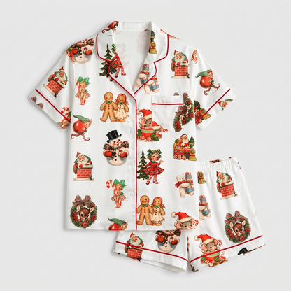 Vintage Christmas Cutouts Women's Pajama Set - flat lay