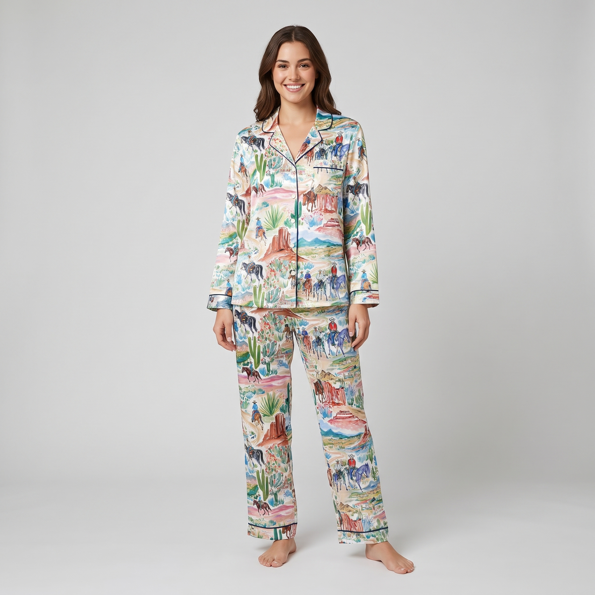 Watercolor Desert Trail Horse Women's Pajama Set - long sleeve and pants