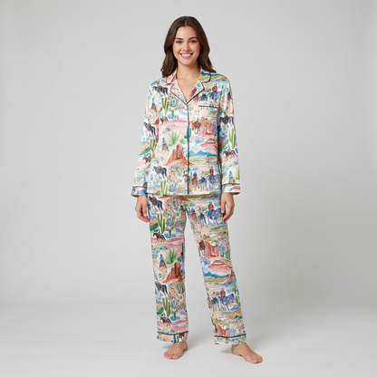 Watercolor Desert Trail Horse Women's Pajama Set - long sleeve and pants