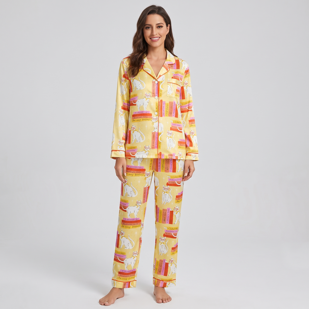 Library Stack Cats Women's Pajama Set - long sleeve and pants