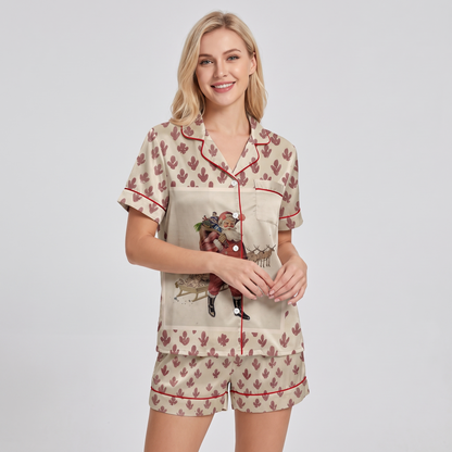 Neutral Vintage Santa Women's Pajama Set - short sleeve and shorts