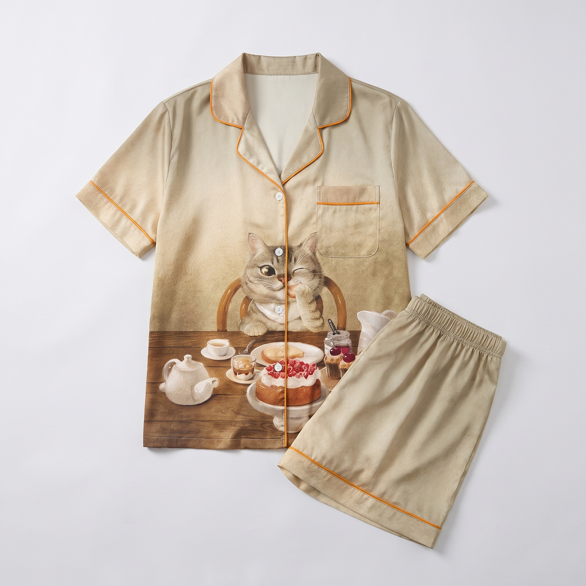 Cake Table Cat Women's Pajama Set - flat lay