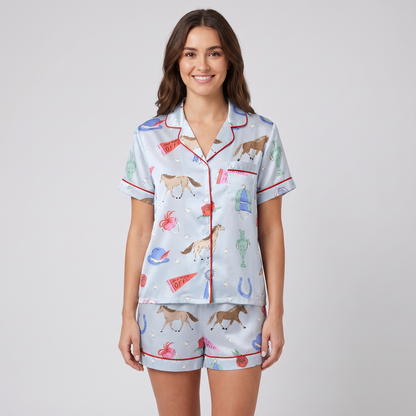 Pennant Parade Horses Women's Pajama Set - Blue