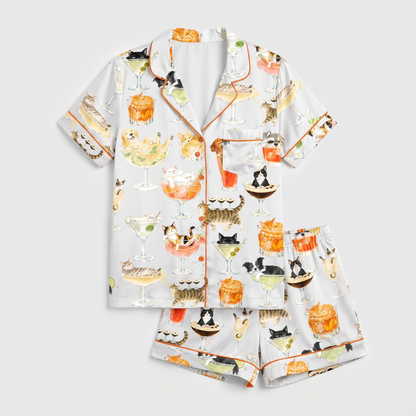 Cocktail Glass Cats Women's Pajama Set - flat lay