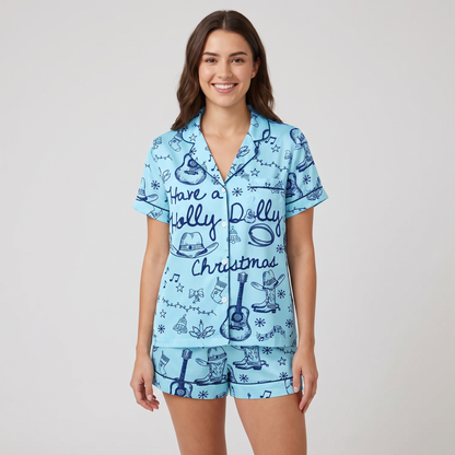 Have A Holly Dolly Christmas Women's Pajama Set - Blue