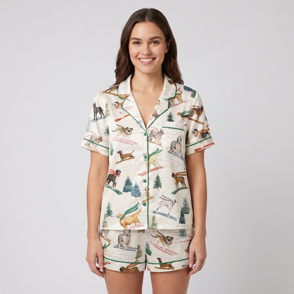 Ski Lodge Pups Women's Pajama Set - short sleeve and shorts
