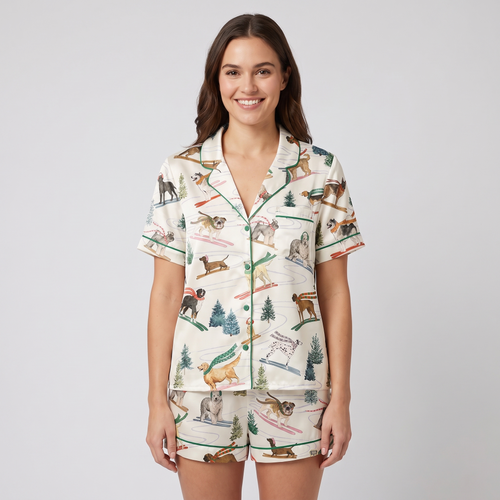 Ski Lodge Pups Women's Pajama Set - short sleeve and shorts