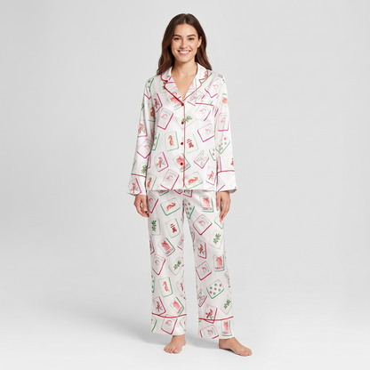 Watercolor Mahjong Women's Pajama Set - long sleeve and pants