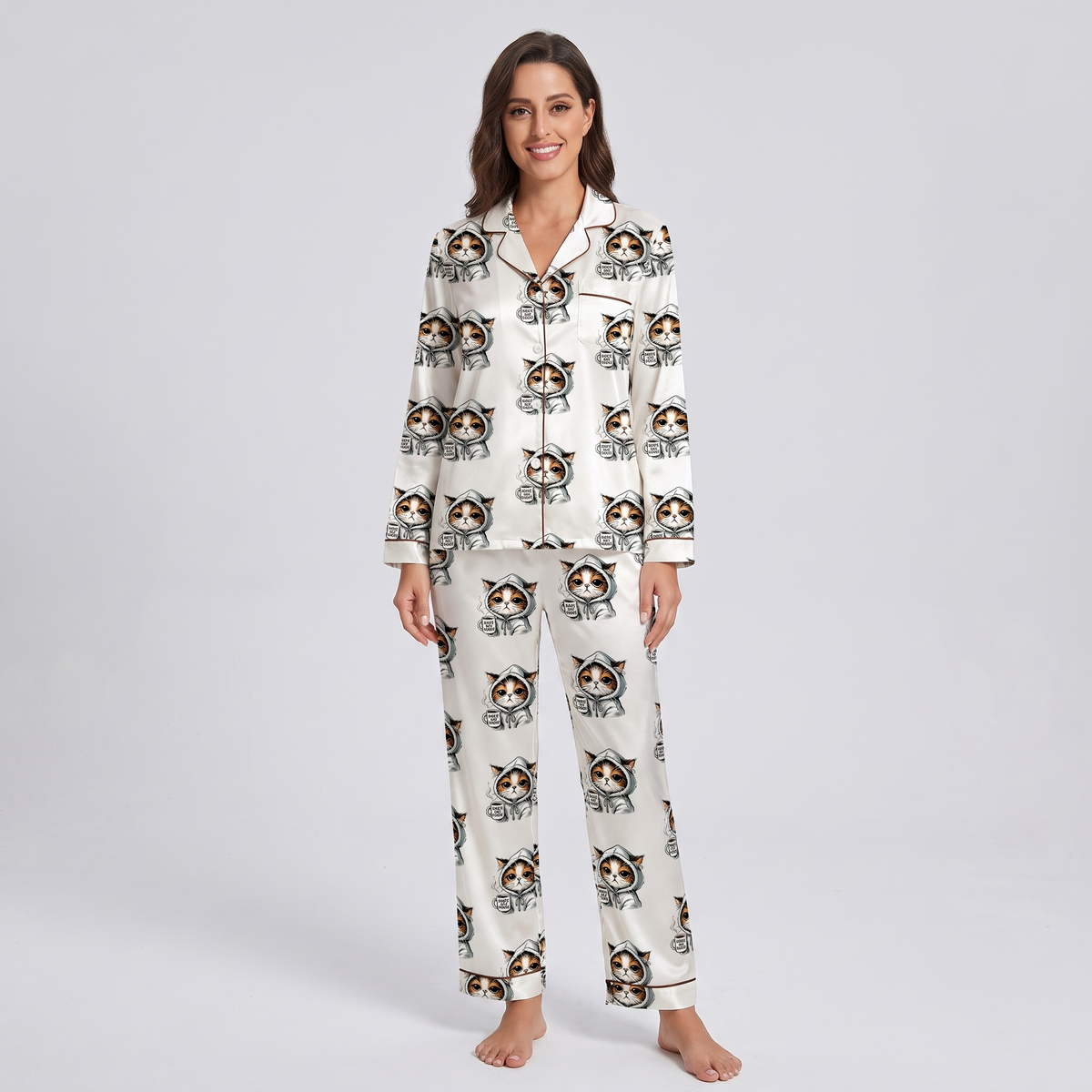 Hoodie Kitten Women's Pajama Set - long sleeve and pants