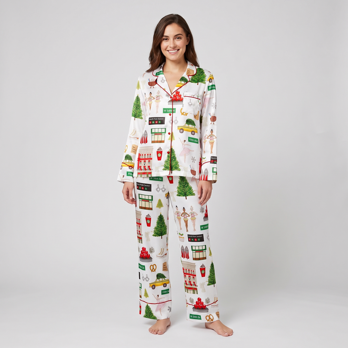 Holiday In Manhattan Women's Pajama Set - long sleeve and pants