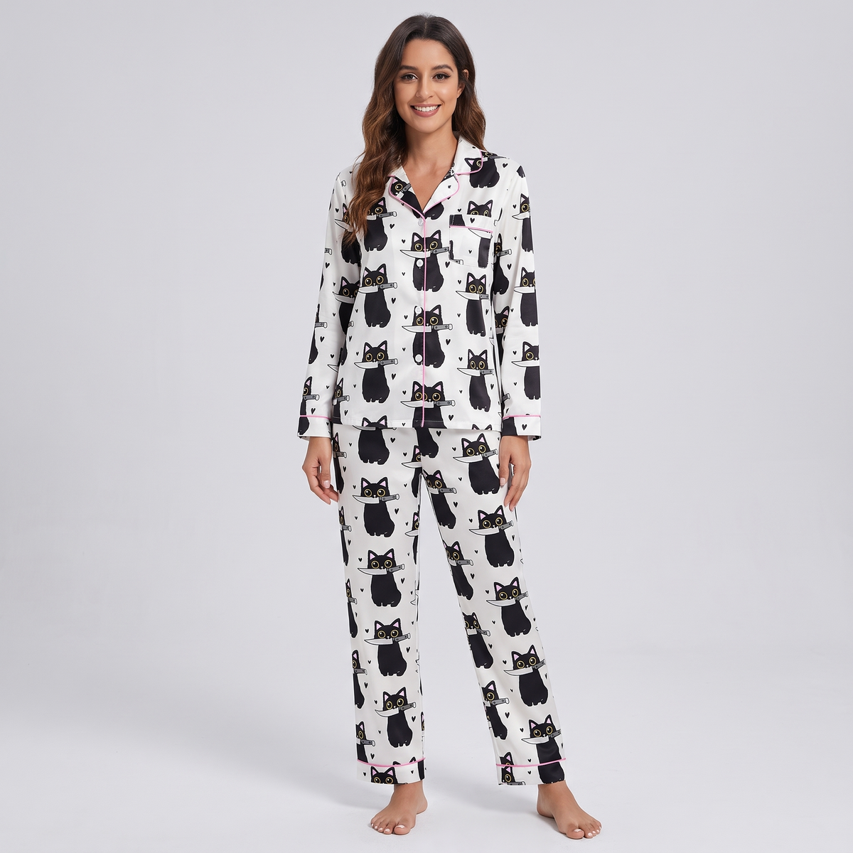 Sneaky Black Cats Women's Pajama Set - long sleeve and pants