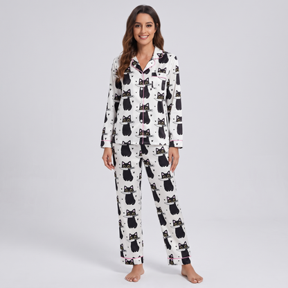 Sneaky Black Cats Women's Pajama Set - long sleeve and pants