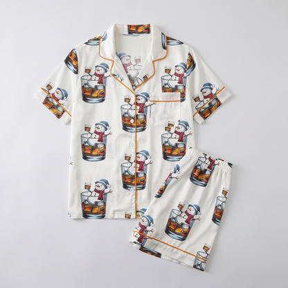 Snowmen On The Rocks Women's Pajama Set - flat lay
