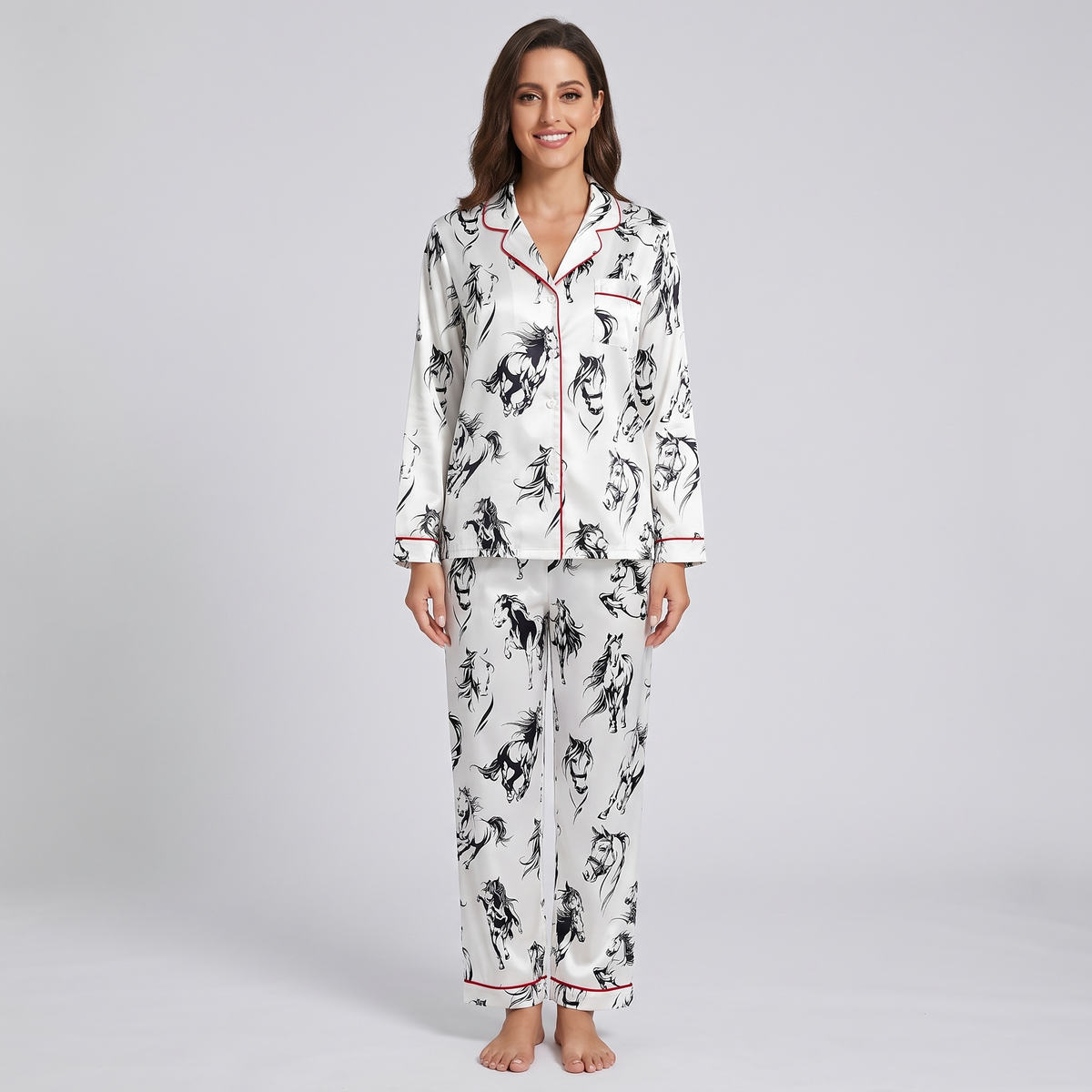 Ink Stroke Galloping Horses Women's Pajama Set - long sleeve and pants