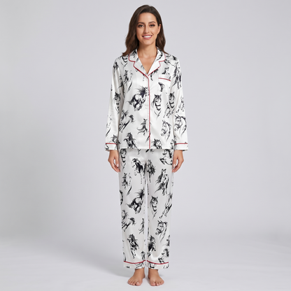 Ink Stroke Galloping Horses Women's Pajama Set - long sleeve and pants