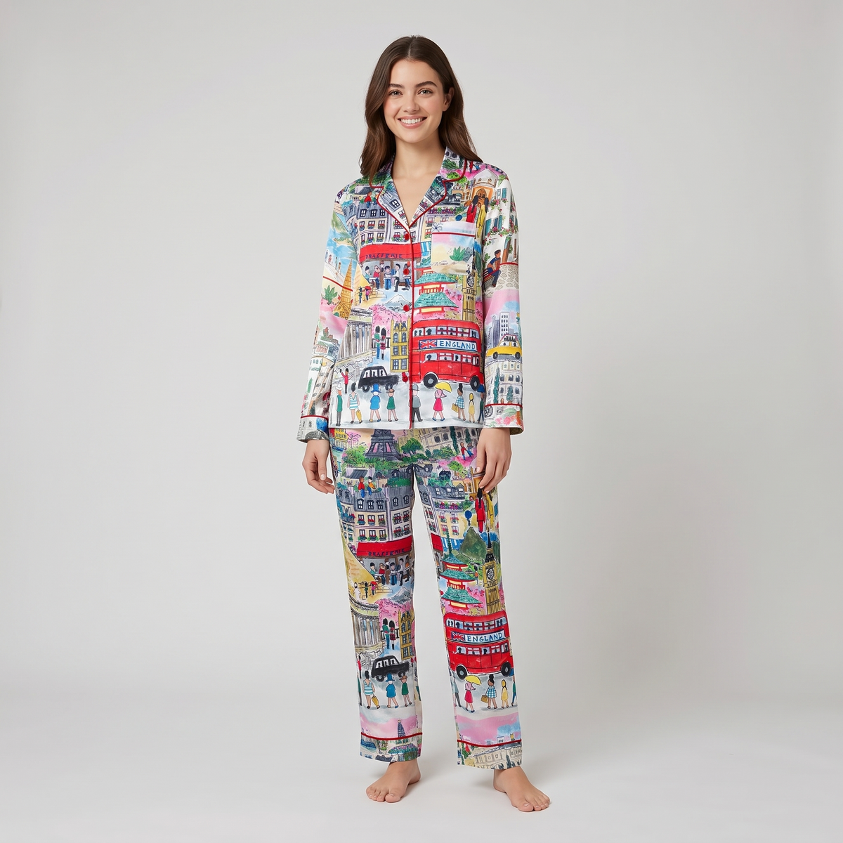 Around The World Christmas Women's Pajama Set - long sleeve and pants