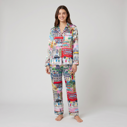Around The World Christmas Women's Pajama Set - long sleeve and pants