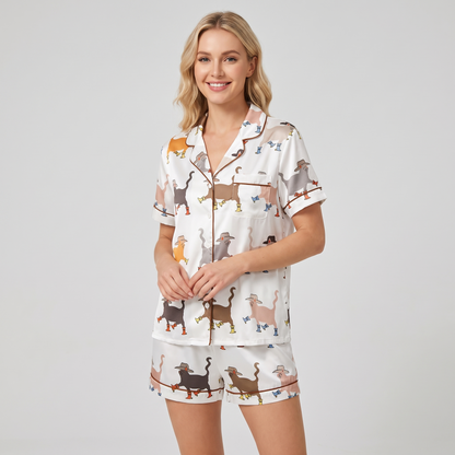 Cowboy Boot Cats Women's Pajama Set - short sleeve and shorts