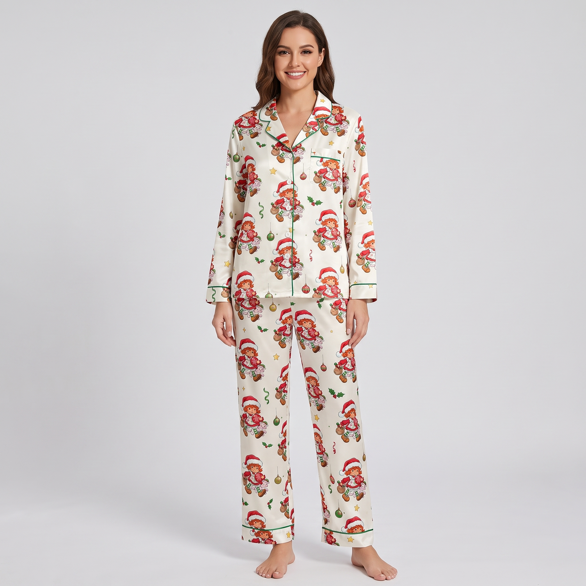 Retro Christmas Dolls Women's Pajama Set - long sleeve and pants