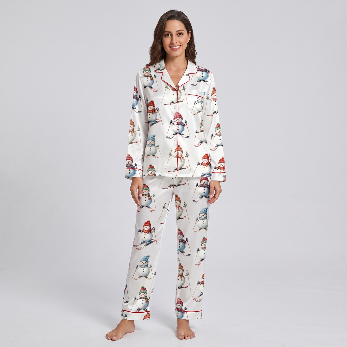Snowmen On Skis Women's Pajama Set - long sleeve and pants