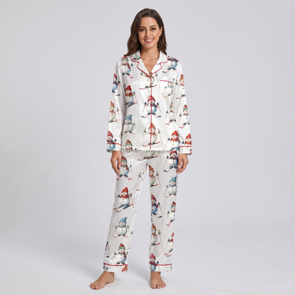 Snowmen On Skis Women's Pajama Set - long sleeve and pants