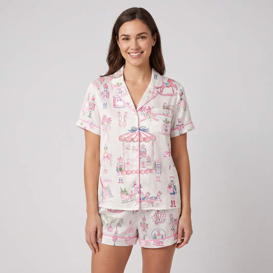 Pastel Nutcracker Carousel Women's Pajama Set - short sleeve and shorts