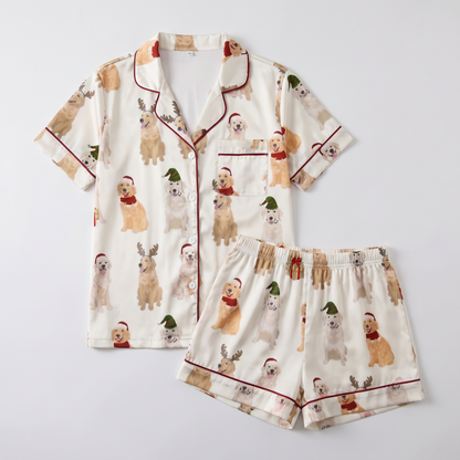 Retrievers In Antlers Women's Pajama Set - flat lay