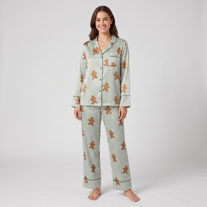 Gingerbread Pinstripes Women's Pajama Set - long sleeve and pants