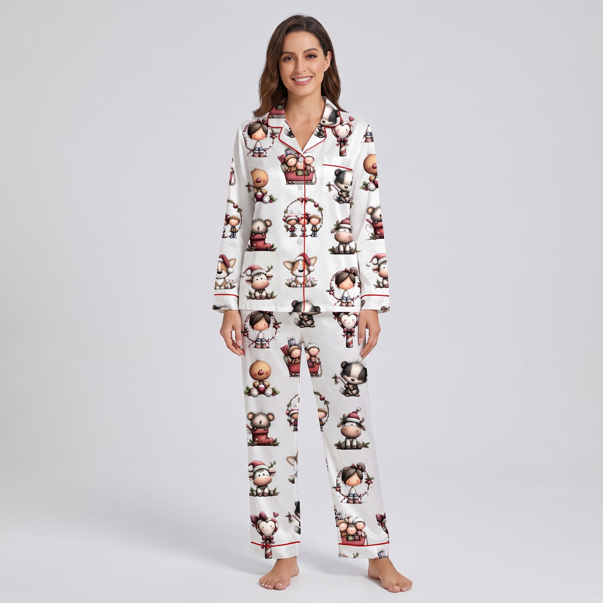 Whimsical Christmas Critters Women's Pajama Set - long sleeve and pants