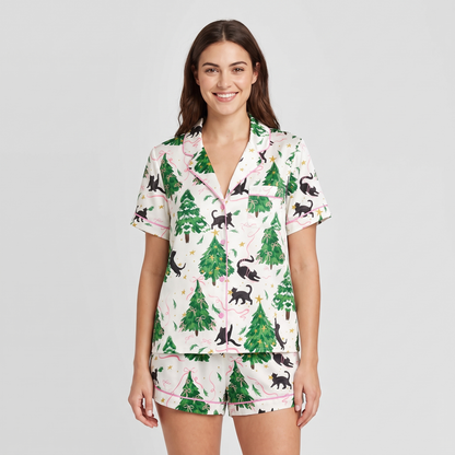 Tree Climbing Cats Women's Pajama Set - short sleeve and shorts