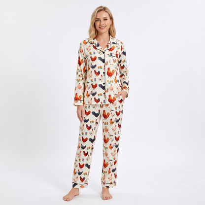 Hen House Women's Pajama Set - Garden Roosters - long sleeve and pants