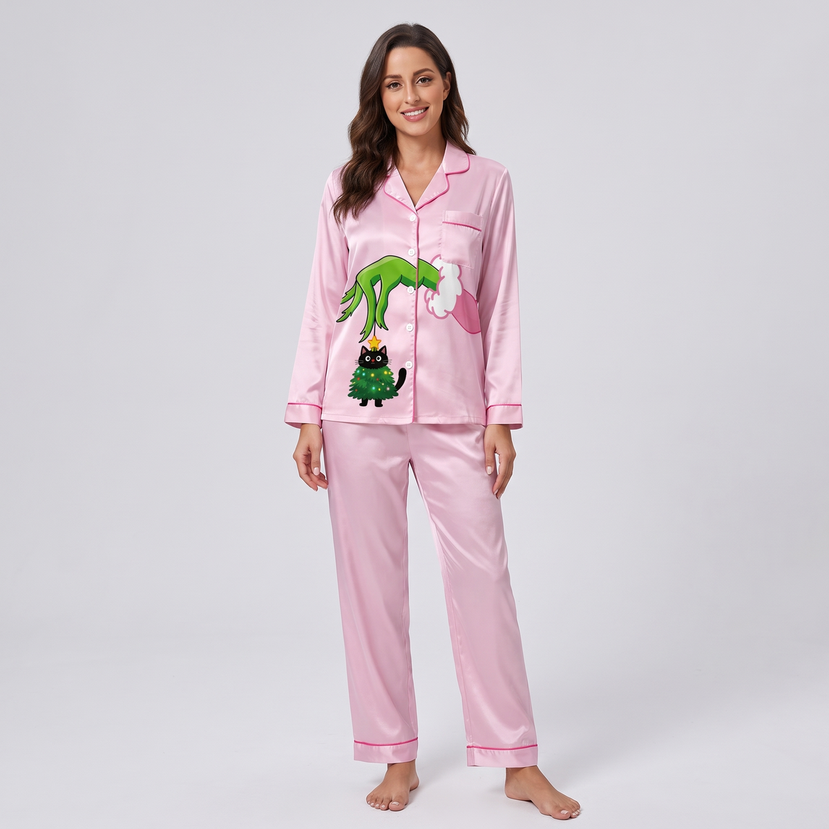 Mean One Kitty Inspired Women's Pajama Set - long sleeve and pants
