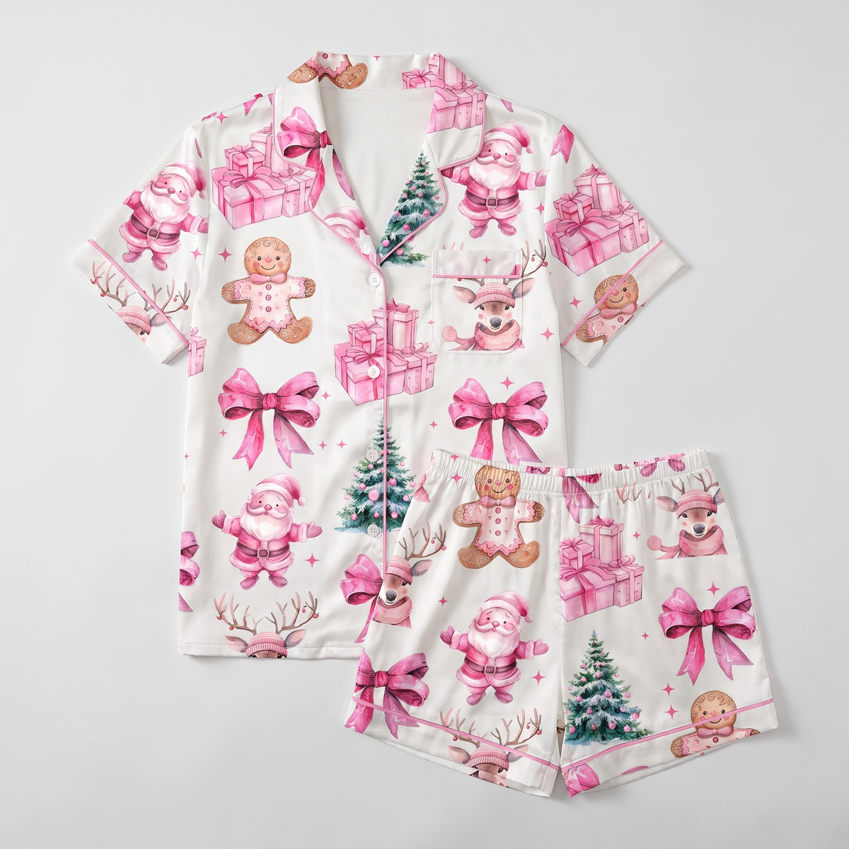 Girly Pink Christmas Women's Pajama Set - flat lay