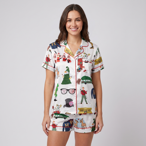 Christmas Movie Classics Inspired Women's Pajama Set - short sleeve and shorts