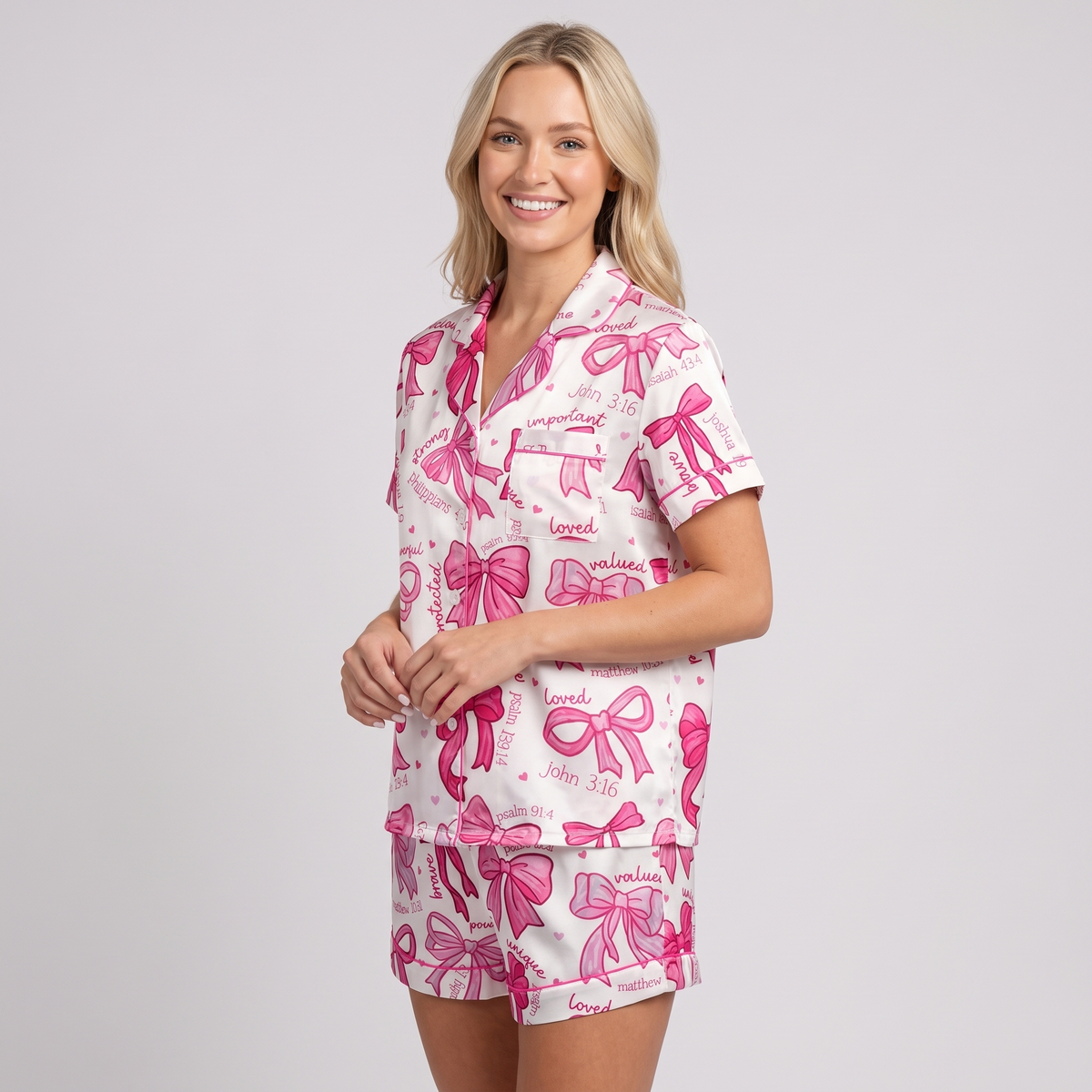 Faith Coquette Bows Women's Pajama Set - short sleeve and shorts