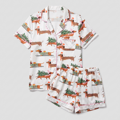 Dachshund Through The Snow Women's Pajama Set - flat lay