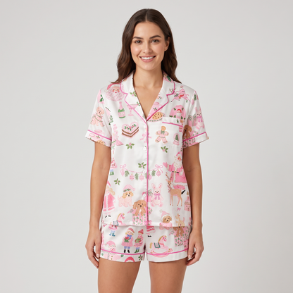 Pink Christmas Bakery Women's Pajama Set - short sleeve and shorts