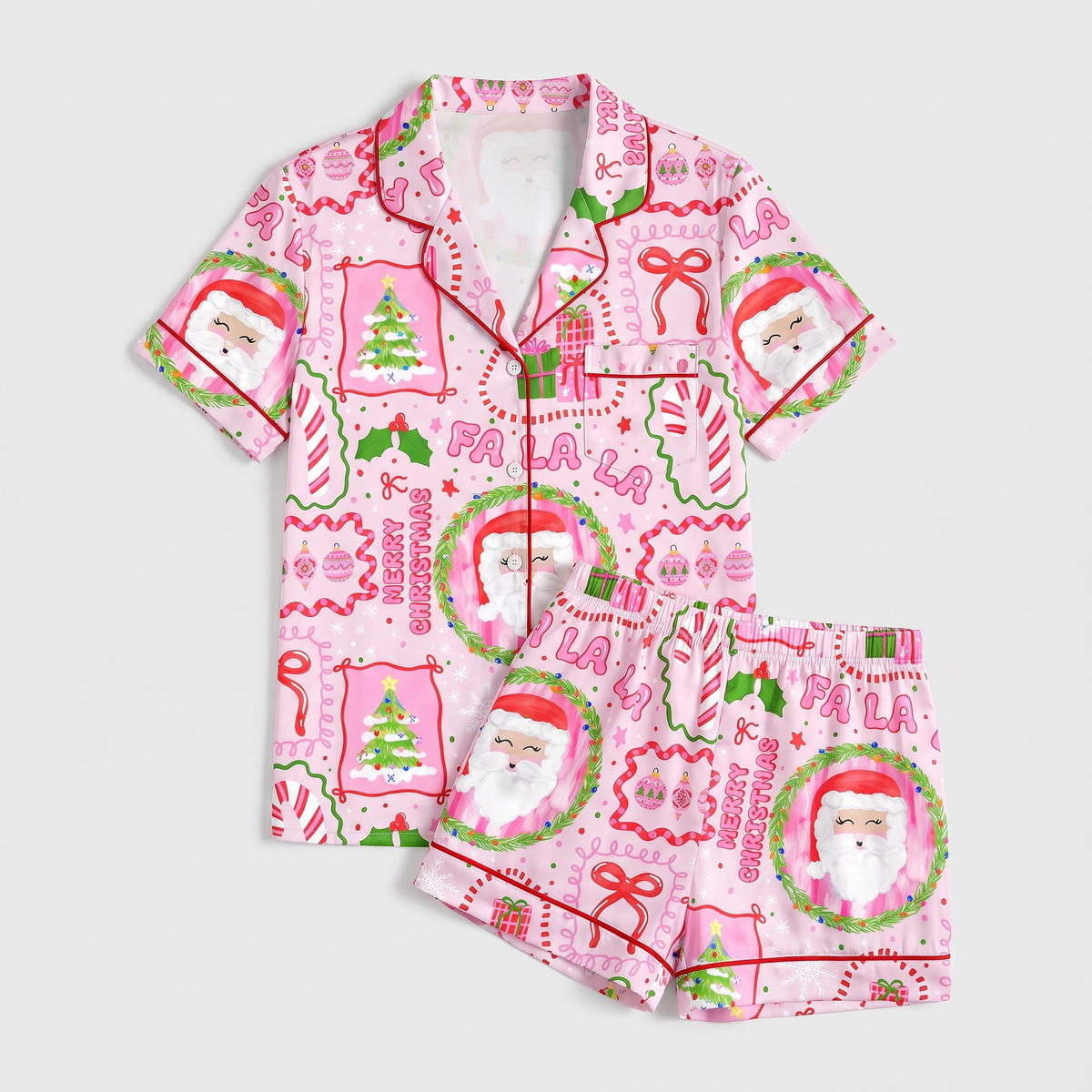Fa La La Pink Women's Pajama Set - flat lay