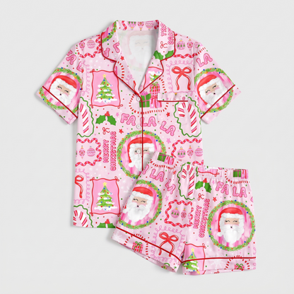 Fa La La Pink Women's Pajama Set - flat lay