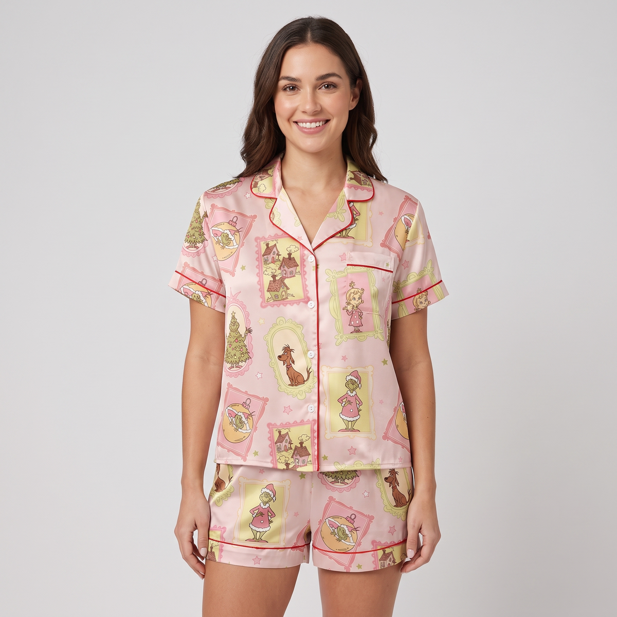 Framed Mean Green Inspired Women's Pajama Set - short sleeve and shorts