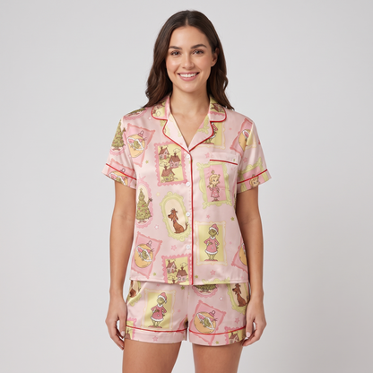 Framed Mean Green Inspired Women's Pajama Set - short sleeve and shorts