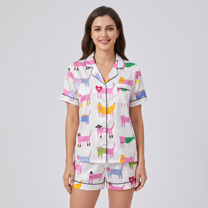 Pink Cat Parade Women's Pajama Set - short sleeve and shorts