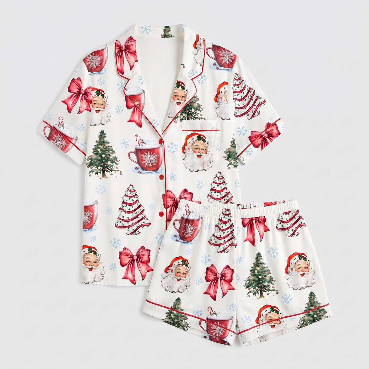 Coquette Santa & Cocoa Women's Pajama Set - flat lay