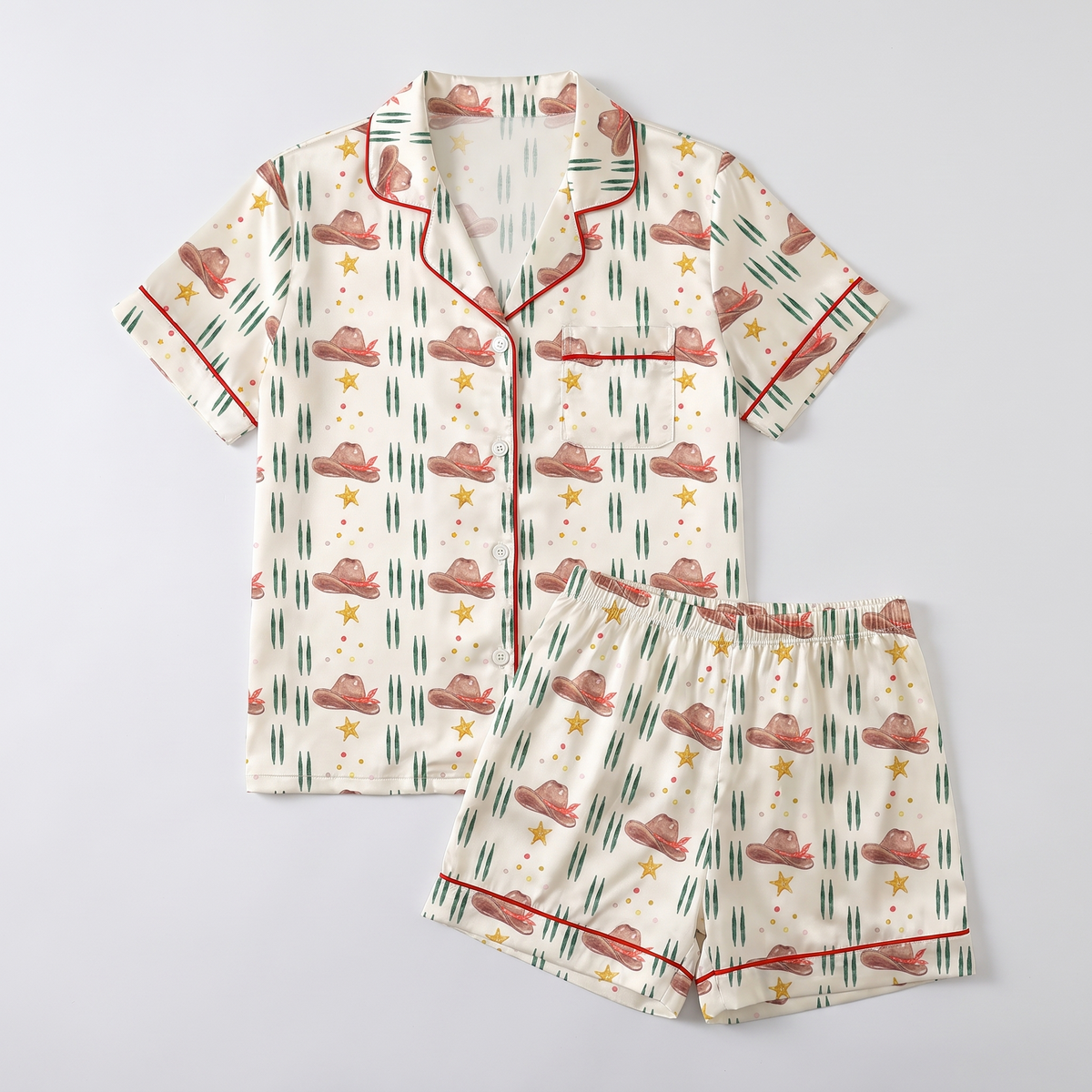 Howdy Cowboy Christmas Women's Pajama Set - flat lay