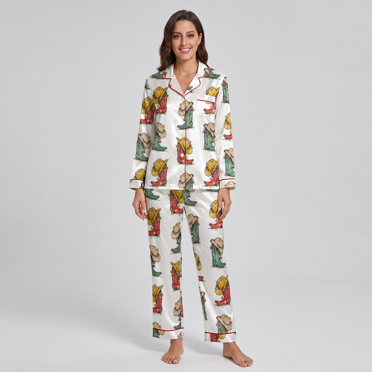 Howdy Christmas Boots Women's Pajama Set - long sleeve and pants
