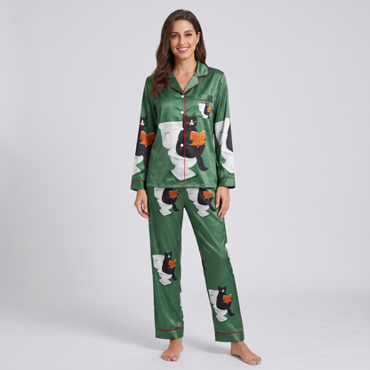 Bathroom Reader Cat Women's Pajama Set - long sleeve and pants