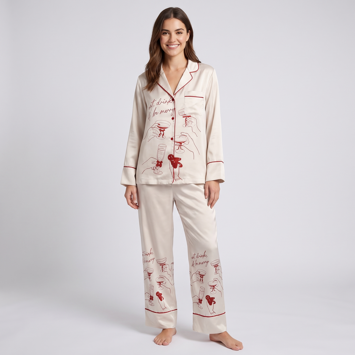 Cheers Line Art Women's Pajama Set - long sleeve and pants